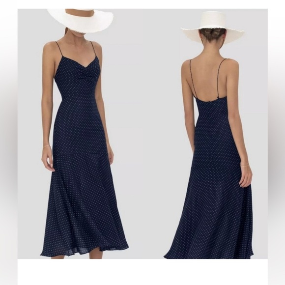 Alexis Dresses & Skirts - Alexis Nizarra Polka-dot Flared Navy Dot Midi Dress Size Medium